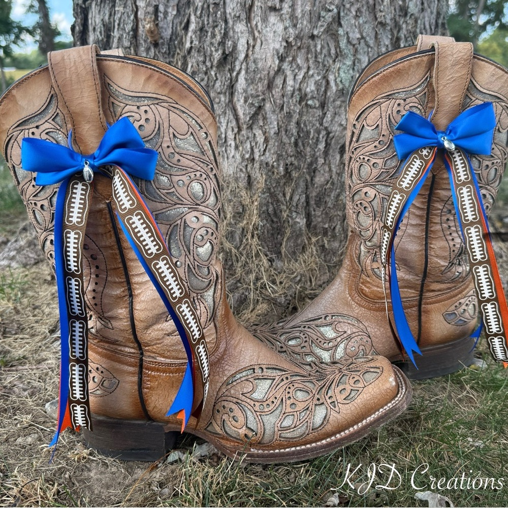 Blue Orange game day football country Concert western cowboy Boot Bows Accessory